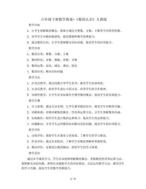六年级下册数学教案-《数的认识》  l  人教版