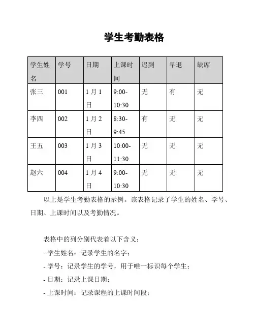 学生考勤表格