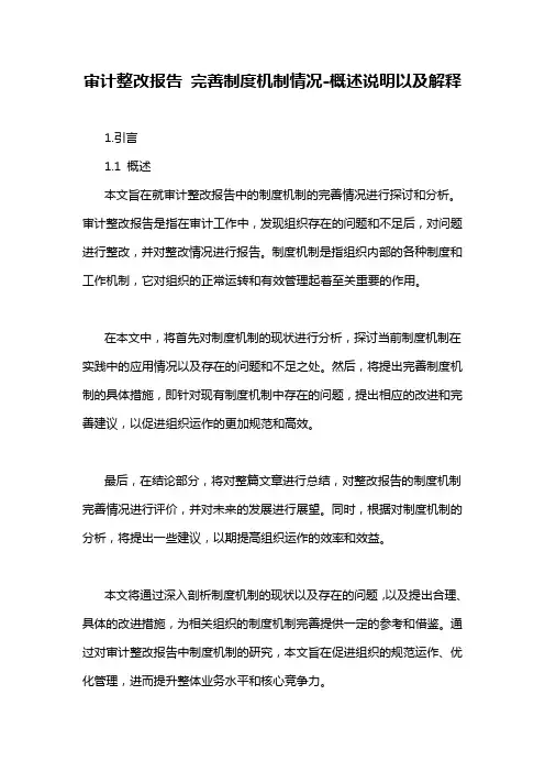 审计整改报告 完善制度机制情况-概述说明以及解释