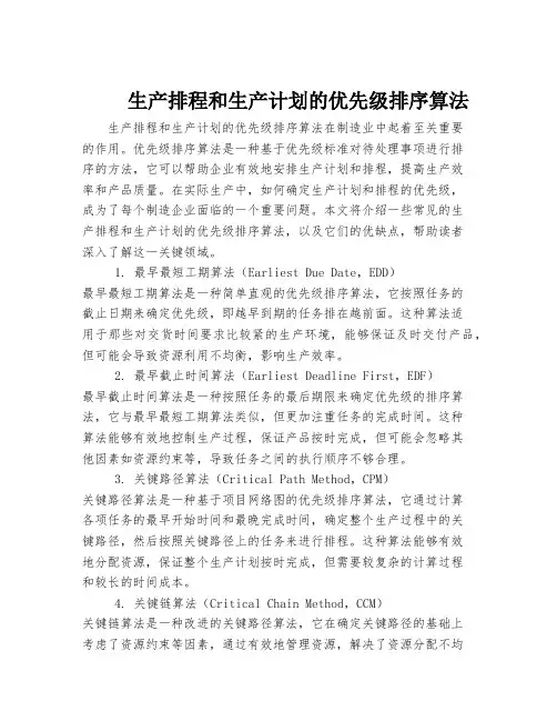 生产排程和生产计划的优先级排序算法