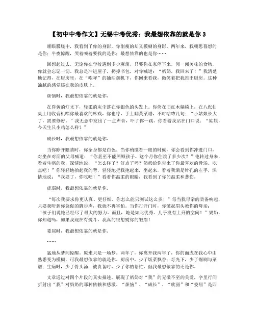 【初中中考作文】无锡中考优秀：我最想依靠的就是你3