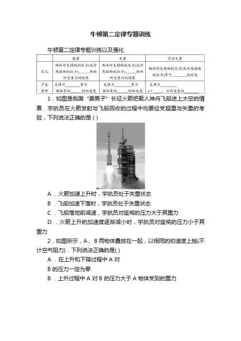 牛顿第二定律专题训练