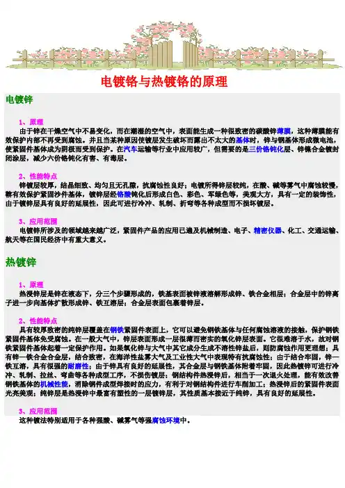 电镀铬与热镀铬的原理电镀锌1原理由于锌在干燥空气中不易变化