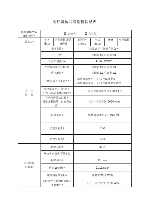 医疗器械网络备案样本