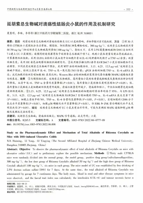 延胡索总生物碱对溃疡性结肠炎小鼠的作用及机制研究