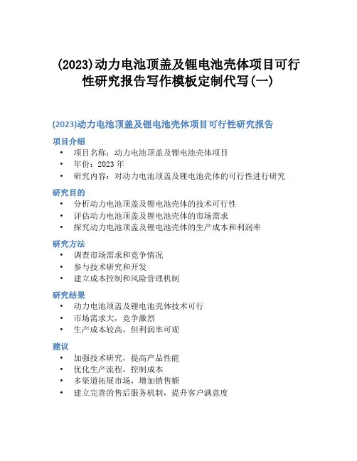(2023)动力电池顶盖及锂电池壳体项目可行性研究报告写作模板定制代写(一)