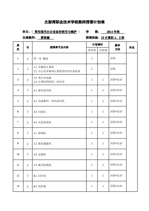 《常用现代办公设备的使用与维护》教学计划