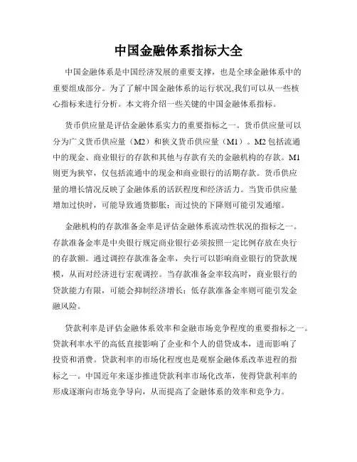 中国金融体系指标大全