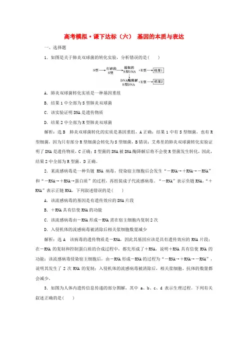 (全国版)高考生物二轮复习课时练(六)基因的本质与表达(含解析)