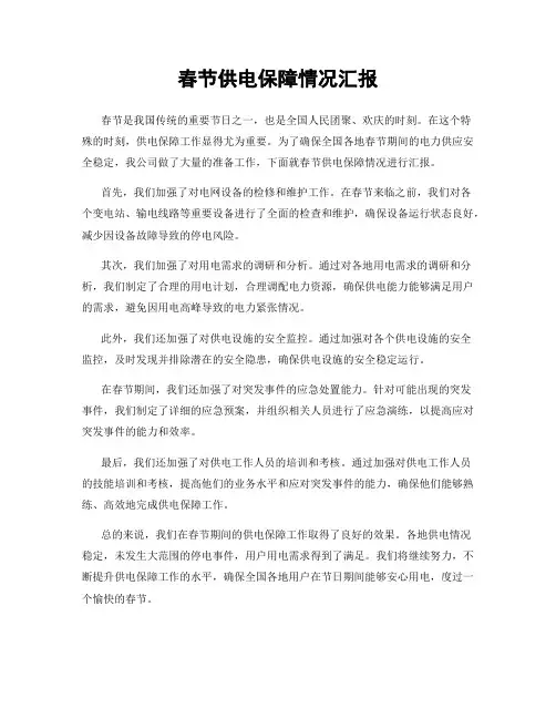 春节供电保障情况汇报