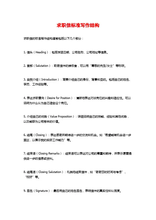 求职信标准写作结构