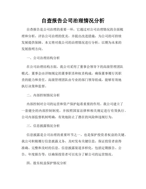 自查报告公司治理情况分析