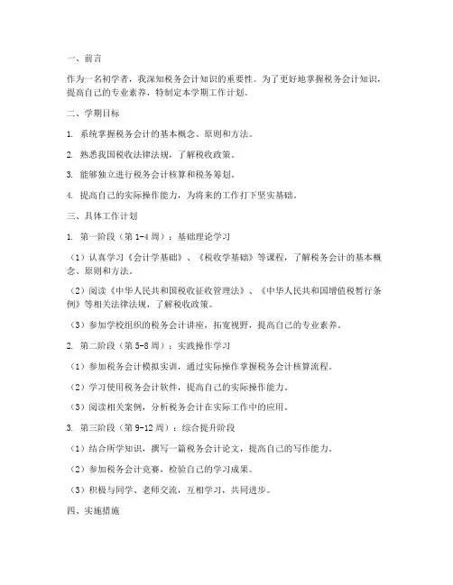 零基础学税务会计学期工作计划