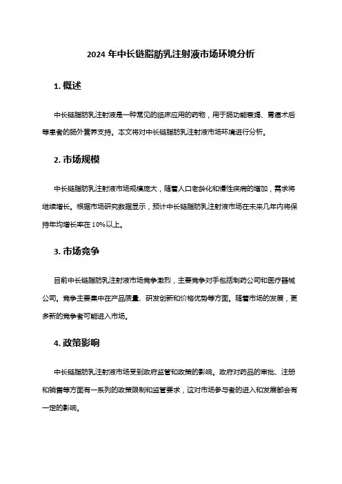 2024年中长链脂肪乳注射液市场环境分析