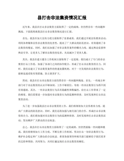 县打击非法集资情况汇报