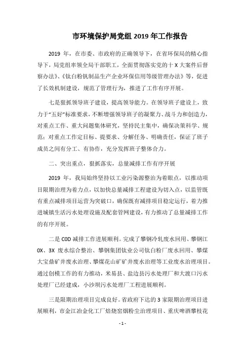2019市环境保护局党组工作报告