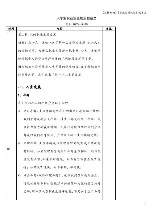 (完整word)《职业生涯规划》教案2