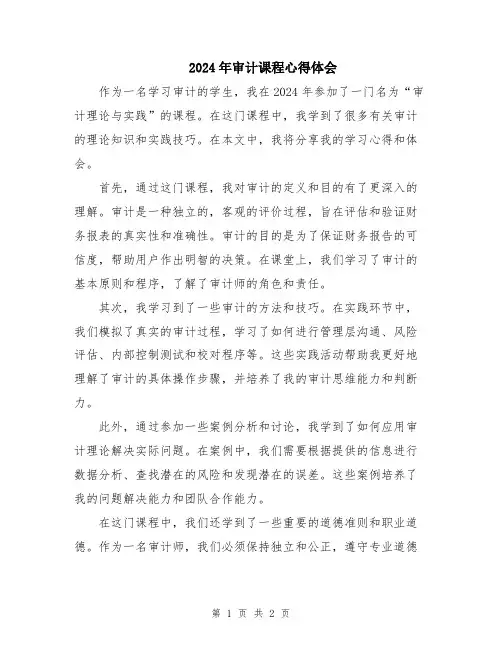 2024年审计课程心得体会