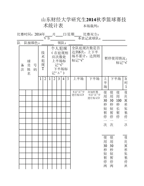 篮球技术统计表