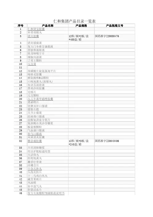 仁和集团产品目录一览表