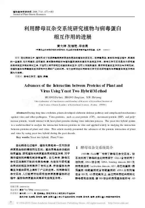利用酵母双杂交系统研究植物与病毒蛋白相互作用的进展