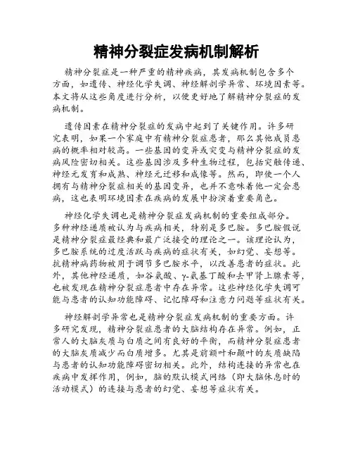 精神分裂症发病机制解析