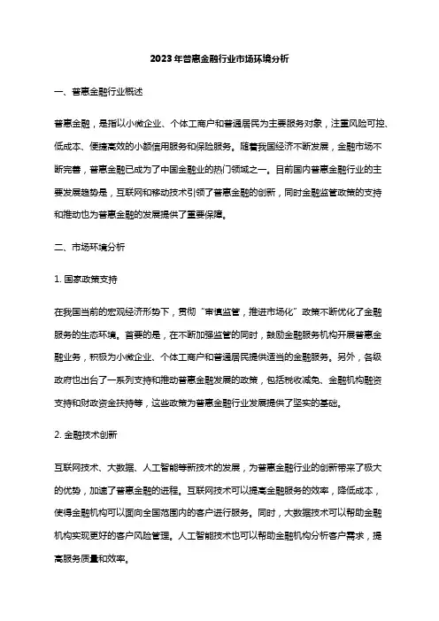 2023年普惠金融行业市场环境分析
