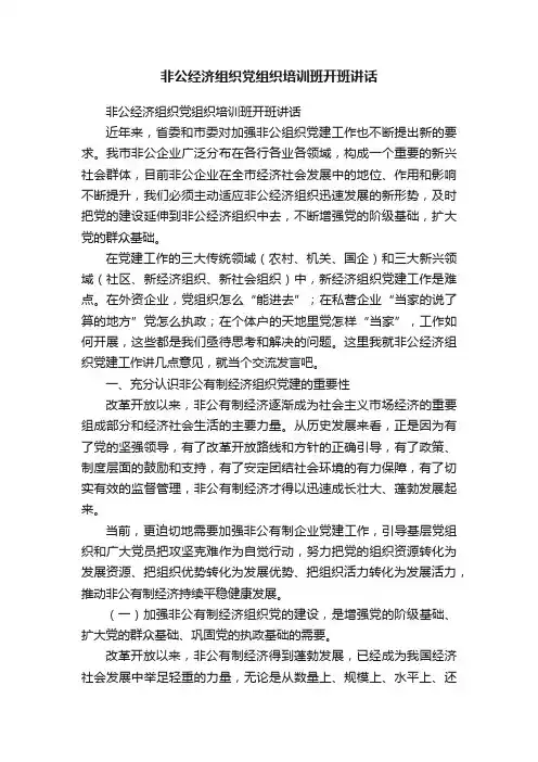 非公经济组织党组织培训班开班讲话