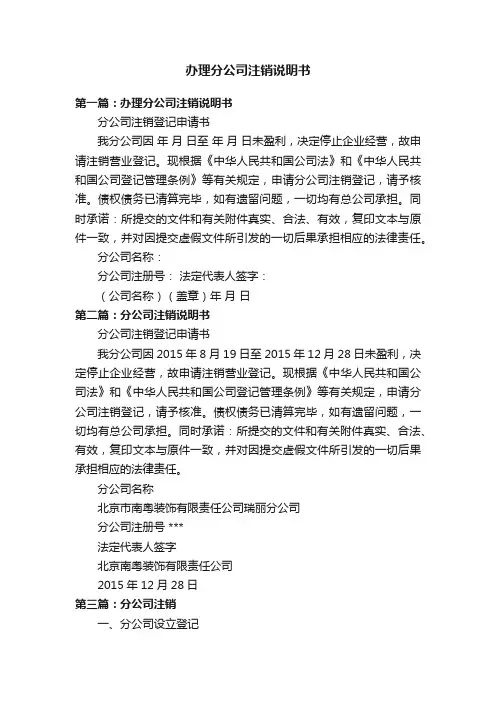 办理分公司注销说明书