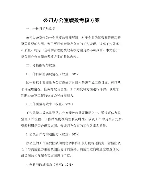 公司办公室绩效考核方案