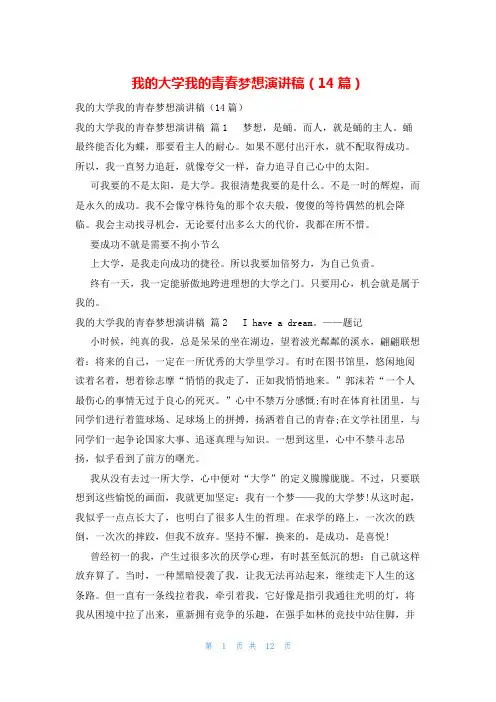 我的大学我的青春梦想演讲稿(14篇)