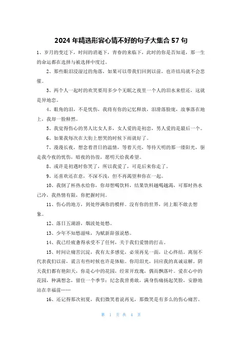 2024年精选形容心情不好的句子大集合57句