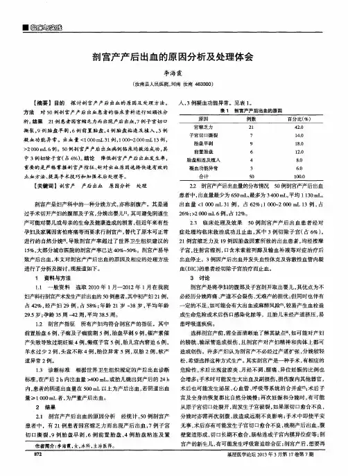 剖宫产产后出血的原因分析及处理体会