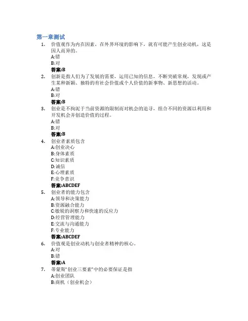 大学生创业基础智慧树知到答案章节测试2023年长沙理工大学