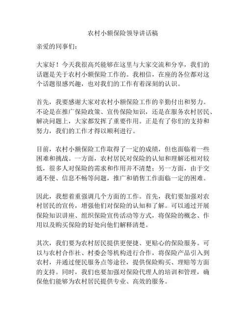 农村小额保险领导讲话稿