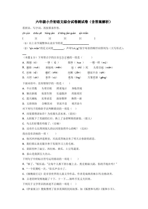 六年级小升初语文综合试卷测试卷(含答案解析)