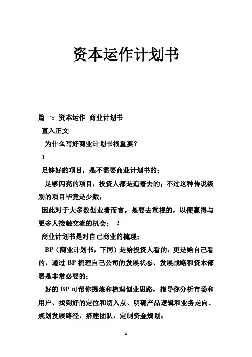 资本运作计划书