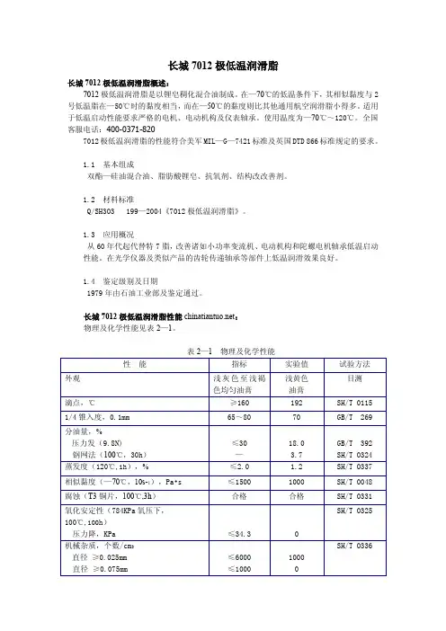 长城7012极低温润滑脂