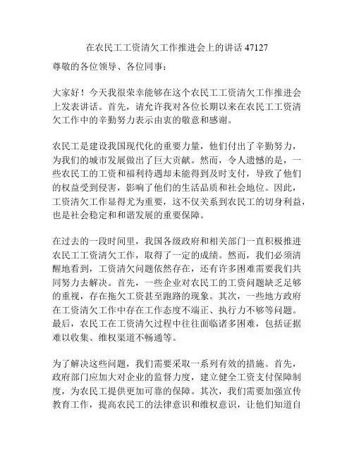 在农民工工资清欠工作推进会上的讲话47127