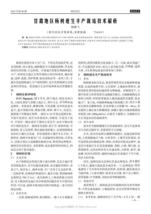 甘肃地区杨树速生丰产栽培技术解析