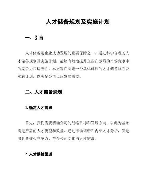 人才储备规划及实施计划