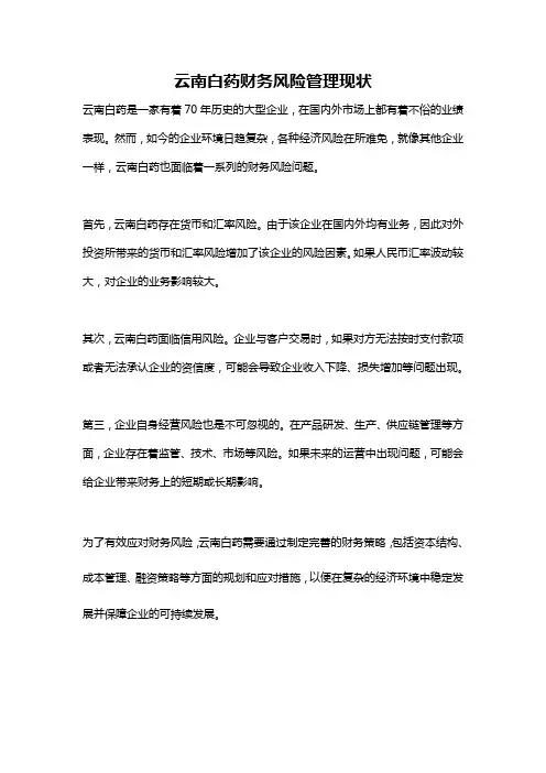 云南白药财务风险管理现状