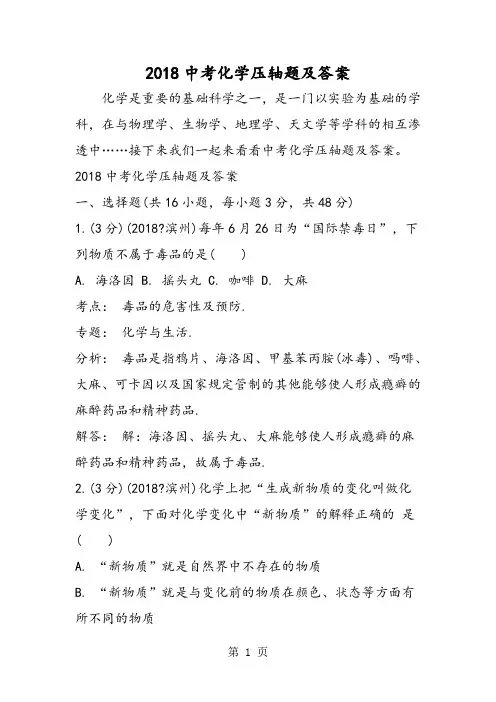 中考化学压轴题及答案-word文档