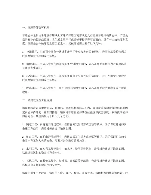 节理岩体破坏机理和锚固效应及工程应用