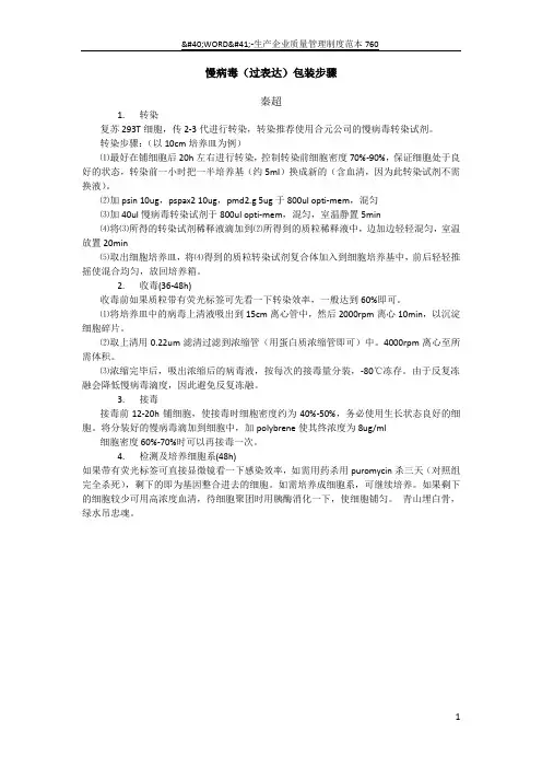 慢病毒(过表达)包装步骤