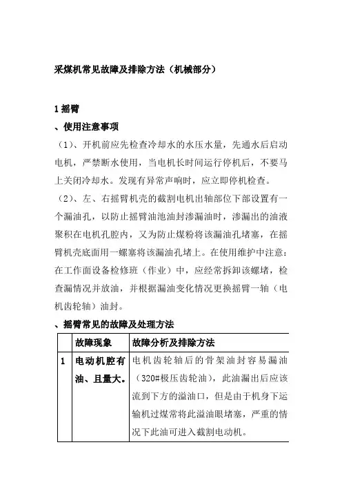 采煤机常见故障及排除方式