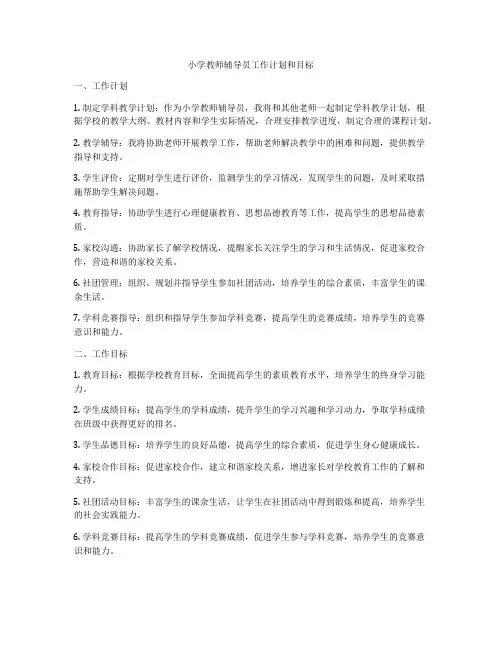 小学教师辅导员工作计划和目标