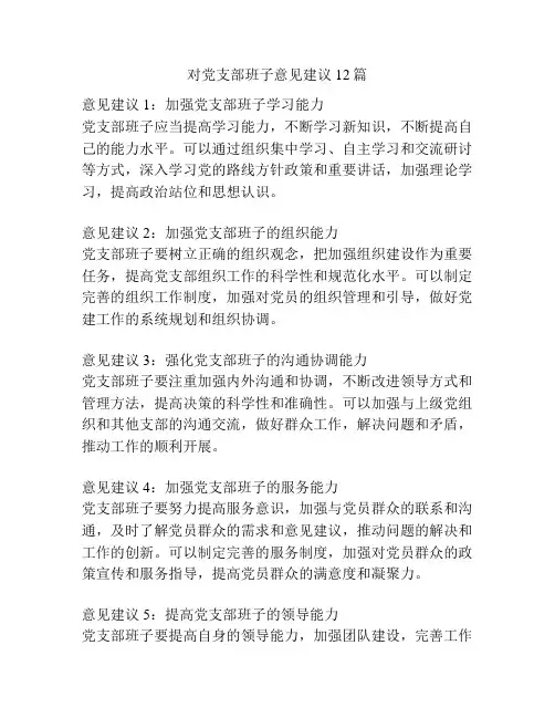 对党支部班子意见建议12篇