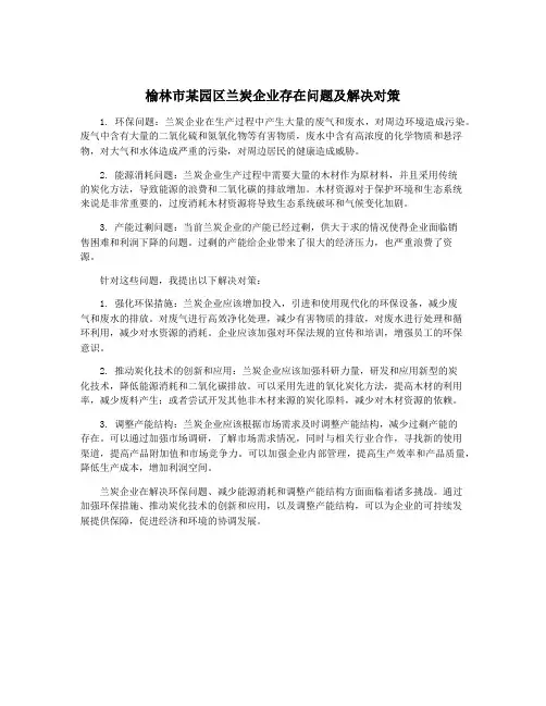 榆林市某园区兰炭企业存在问题及解决对策