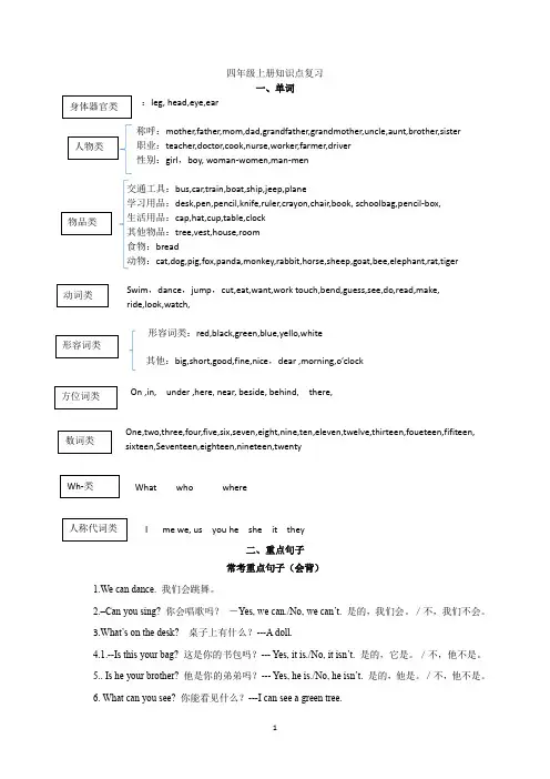 科普版英语四年级上期末复习